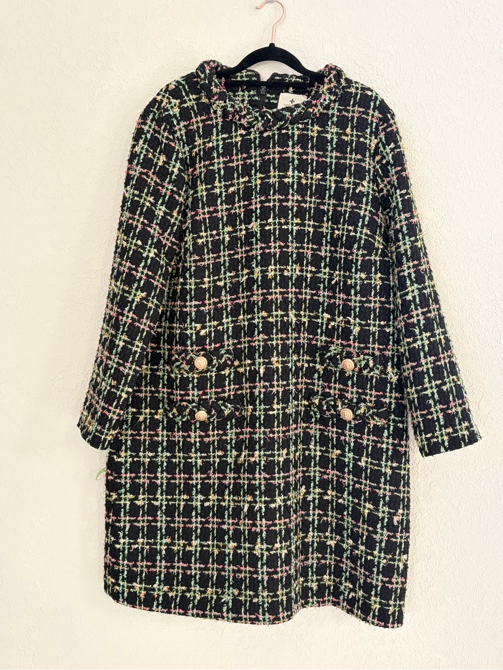 TUCKERNUCK Jackie Shift Dress Womens XL Party Plaid Long Sleeve Tweed